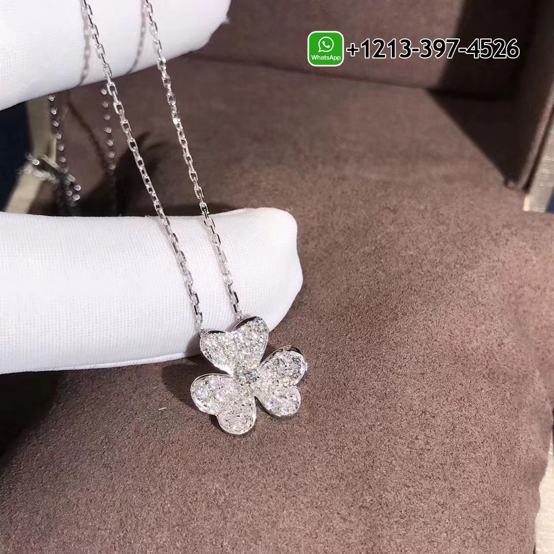Van Cleef Arpels Frivole Diamond 18K White Gold Small Model Pendant Necklace VCARD31800