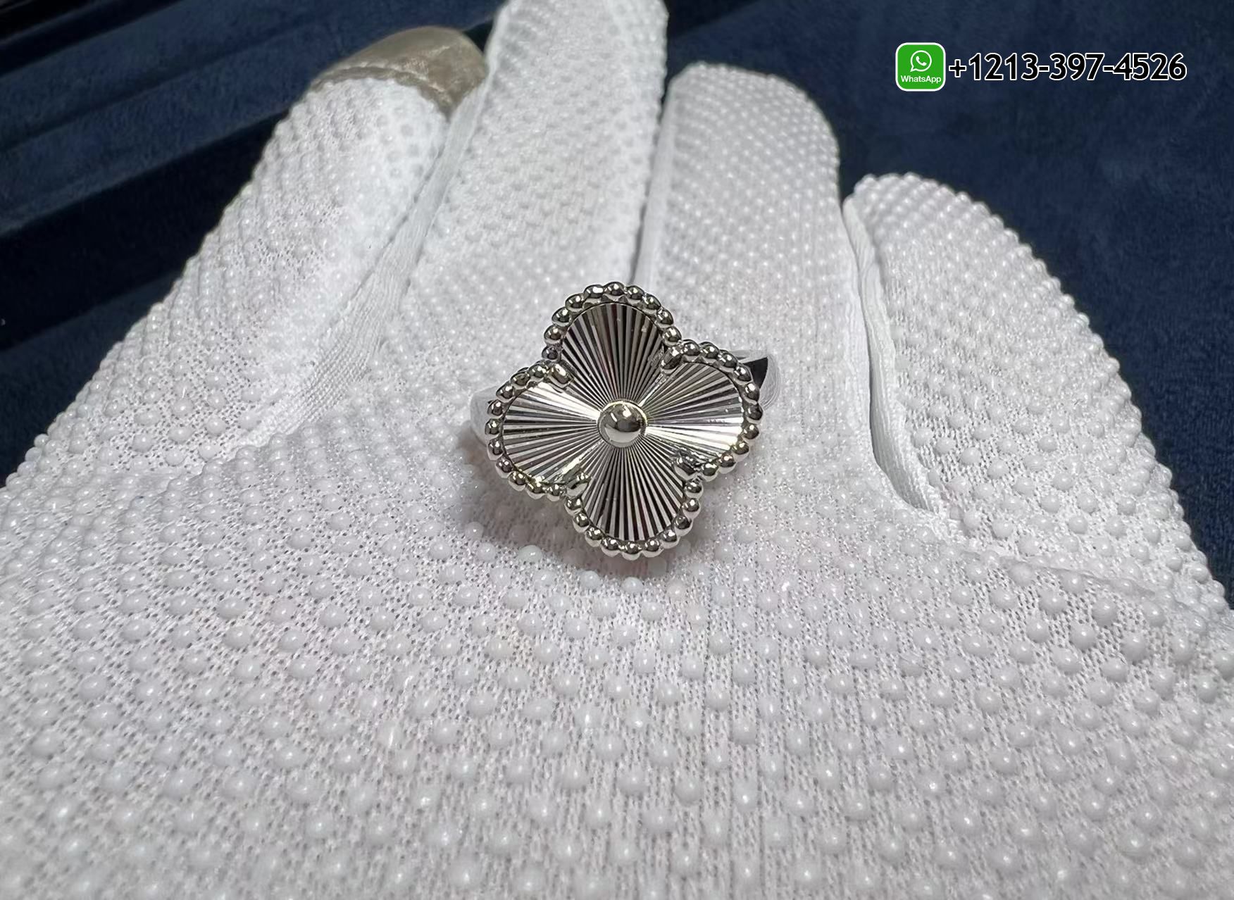 Van-Cleef-Arpels-Guilloche-18K-White-Gold-Vintage-Alhambra-Ring-VCARP9XI00-4.jpg Cheap Van Cleef & Arpels Guilloche 18K White Gold Vintage Alhambra Ring - High Quality 18k Gold and Diamond Luxury Distinctive Collection Designer Jewelry Customized Factory Price - Image 5