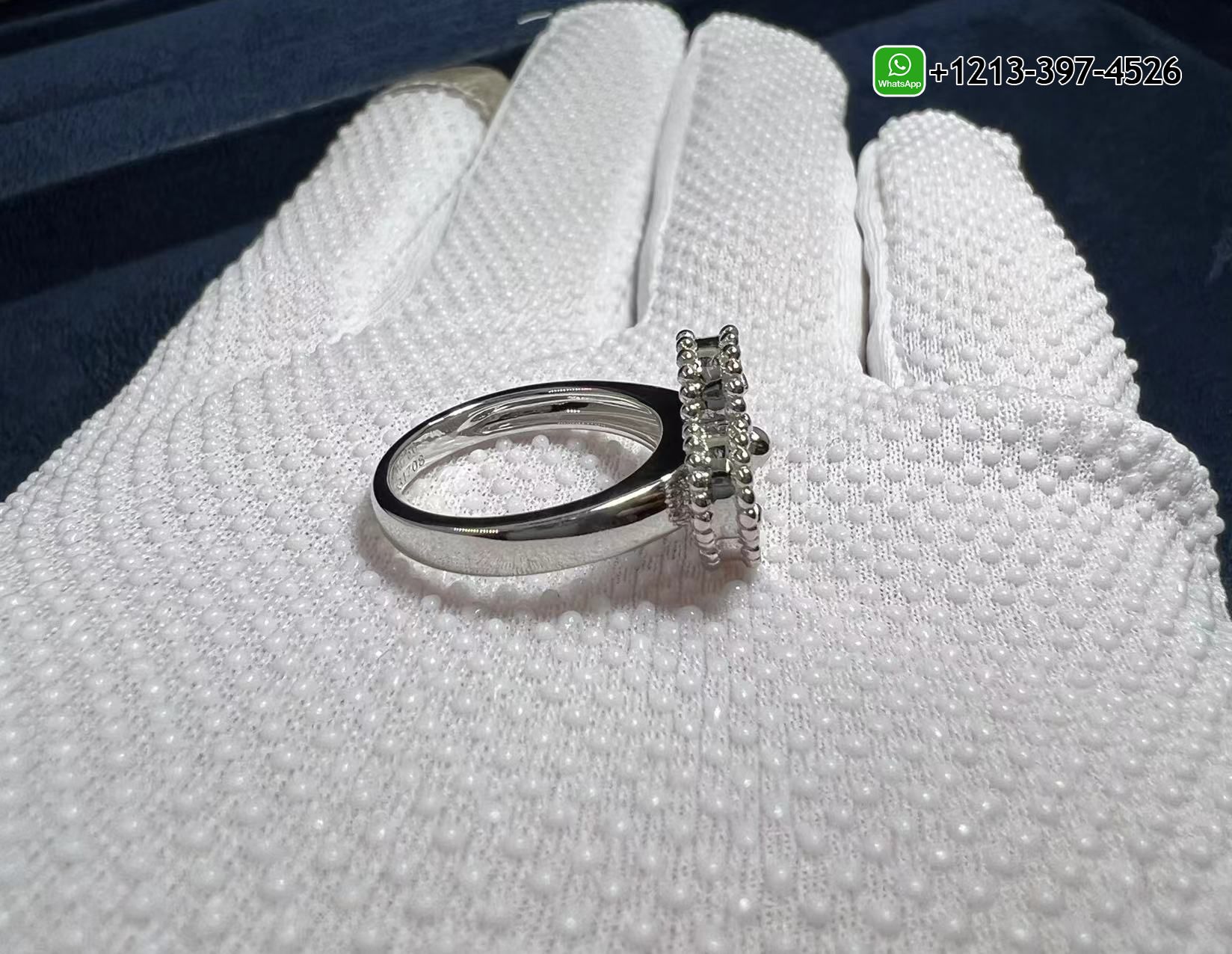 Van-Cleef-Arpels-Guilloche-18K-White-Gold-Vintage-Alhambra-Ring-VCARP9XI00-5.jpg Cheap Van Cleef & Arpels Guilloche 18K White Gold Vintage Alhambra Ring - High Quality 18k Gold and Diamond Luxury Distinctive Collection Designer Jewelry Customized Factory Price - Image 6