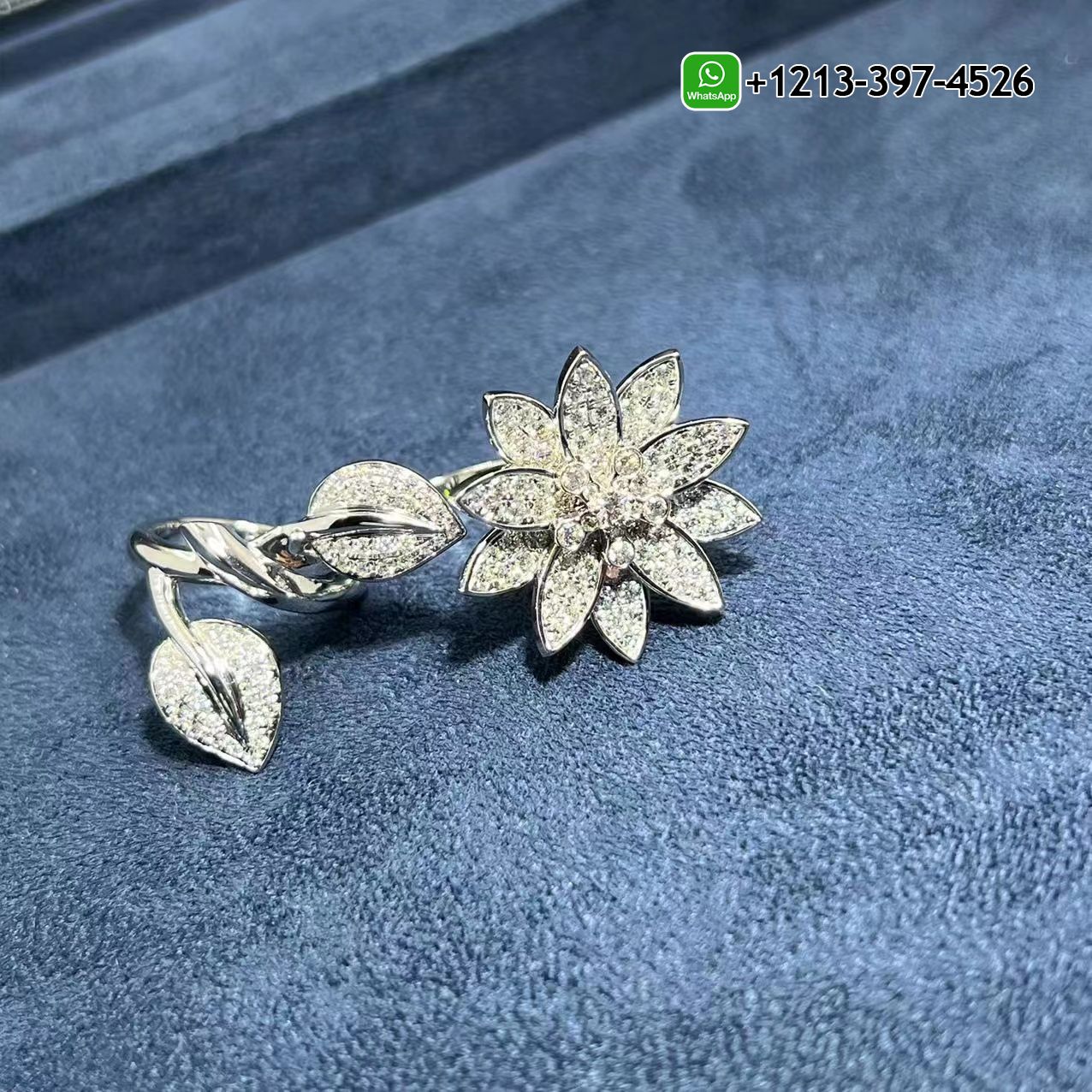 Van-Cleef-Arpels-Lotus-Between-The-Finger-18k-White-Gold-Pave-Diamond-Ring-VCARP1ND00-3.jpg Custom Made Best Quality 1:1 Van Cleef & Arpels Lotus Between The Finger 18k White Gold Pave Diamond Ring - High Quality 18k Gold and Diamond Luxury Distinctive Collection Designer Jewelry Customized Factory Price - Image 4