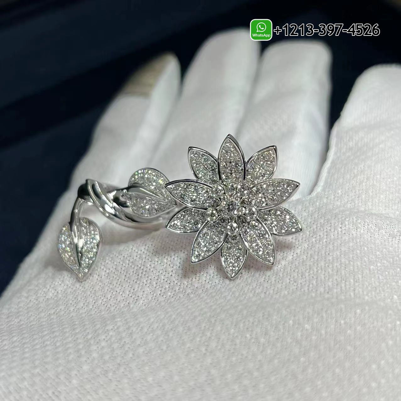 Van-Cleef-Arpels-Lotus-Between-The-Finger-18k-White-Gold-Pave-Diamond-Ring-VCARP1ND00-4.jpg Custom Made Best Quality 1:1 Van Cleef & Arpels Lotus Between The Finger 18k White Gold Pave Diamond Ring - High Quality 18k Gold and Diamond Luxury Distinctive Collection Designer Jewelry Customized Factory Price - Image 5
