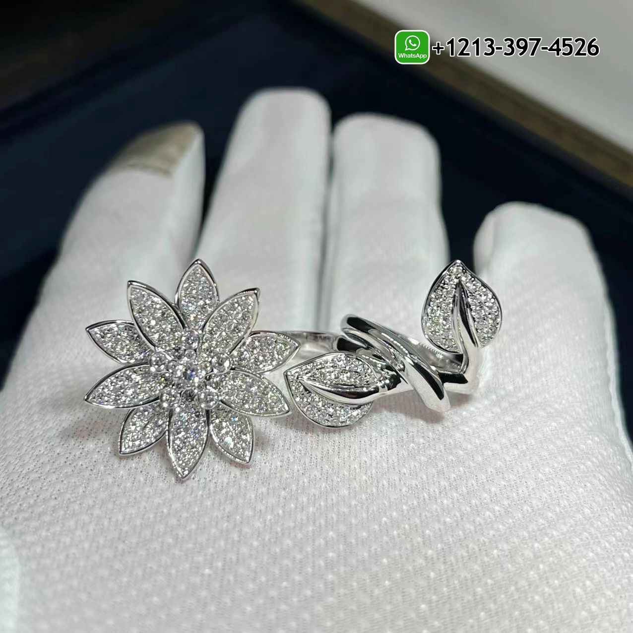 Van-Cleef-Arpels-Lotus-Between-The-Finger-18k-White-Gold-Pave-Diamond-Ring-VCARP1ND00-6.jpg Custom Made Best Quality 1:1 Van Cleef & Arpels Lotus Between The Finger 18k White Gold Pave Diamond Ring - High Quality 18k Gold and Diamond Luxury Distinctive Collection Designer Jewelry Customized Factory Price - Image 7