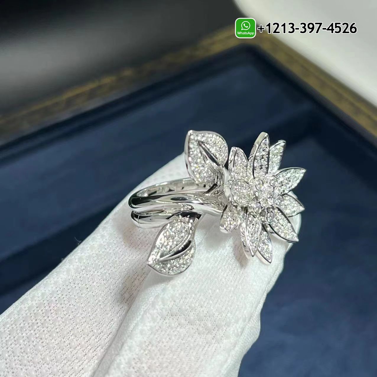 Van-Cleef-Arpels-Lotus-Between-The-Finger-18k-White-Gold-Pave-Diamond-Ring-VCARP1ND00-7.jpg Custom Made Best Quality 1:1 Van Cleef & Arpels Lotus Between The Finger 18k White Gold Pave Diamond Ring - High Quality 18k Gold and Diamond Luxury Distinctive Collection Designer Jewelry Customized Factory Price - Image 8