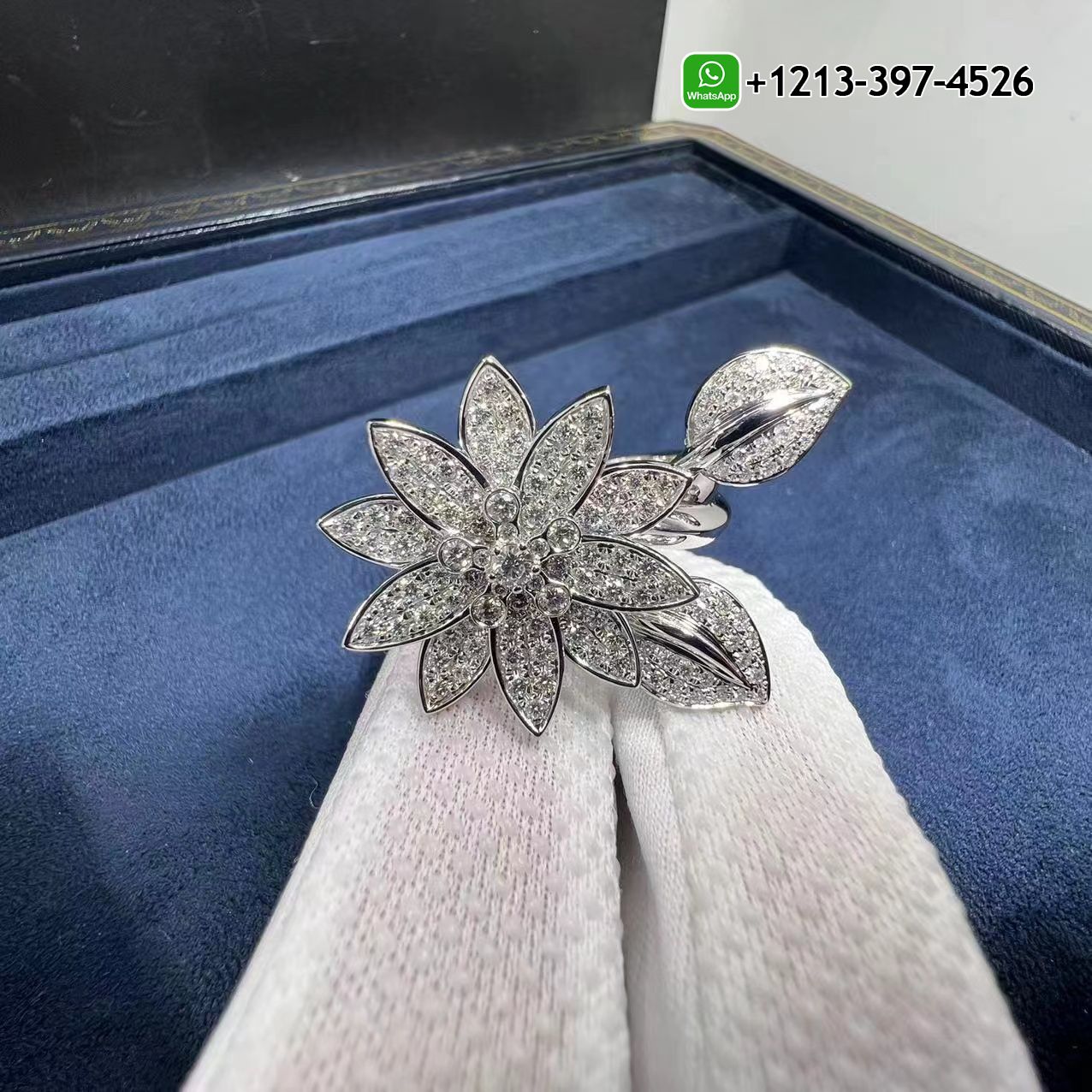 Van-Cleef-Arpels-Lotus-Between-The-Finger-18k-White-Gold-Pave-Diamond-Ring-VCARP1ND00-8.jpg Custom Made Best Quality 1:1 Van Cleef & Arpels Lotus Between The Finger 18k White Gold Pave Diamond Ring - High Quality 18k Gold and Diamond Luxury Distinctive Collection Designer Jewelry Customized Factory Price - Image 9