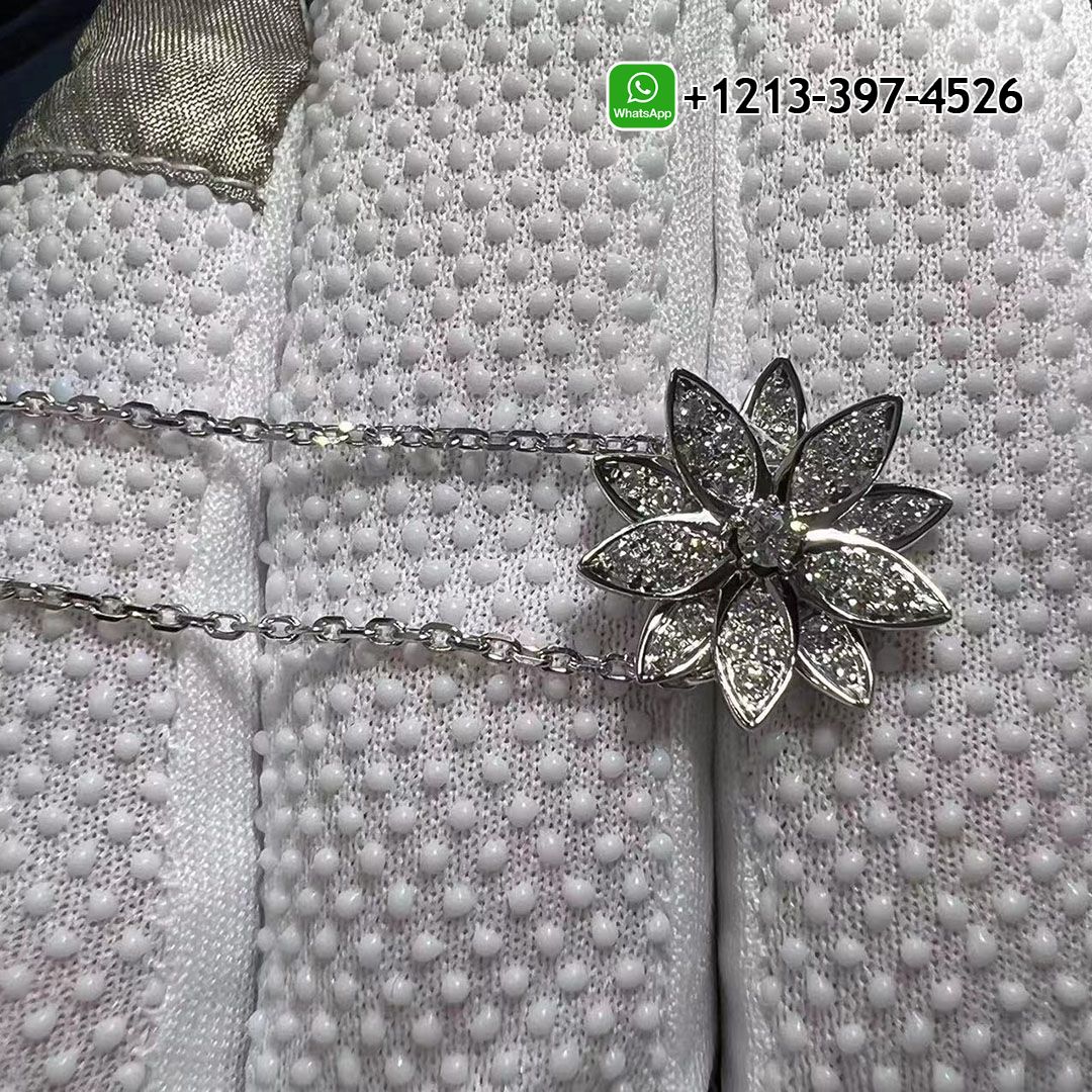 1:1 Best Quality Cheap Van Cleef & Arpels Lotus Clip Pendant Small Model 18K White Gold Diamond - High Quality 18k Gold and Diamond Luxury Distinctive Collection Designer Jewelry Customized Factory Price
