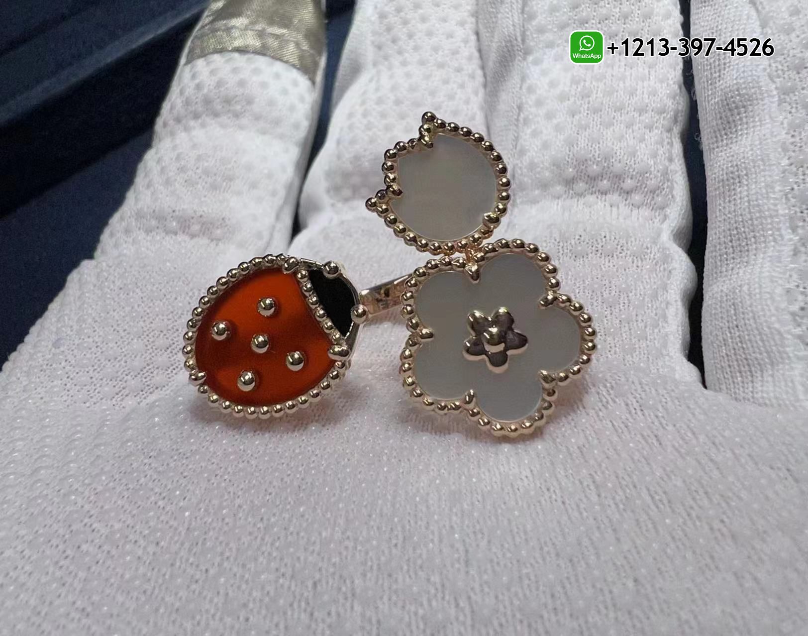 Van-Cleef-Arpels-Lucky-Spring-18K-Rose-Gold-Mother-of-Pearl-Carnelian-Onyx-Between-the-Finger-Ring-VCARP9X300-3.jpg 1:1 High Quality VCA Lucky Spring Between the Finger Ring - High Quality 18k Gold and Diamond Luxury Distinctive Collection Designer Jewelry Customized Factory Price - Image 4
