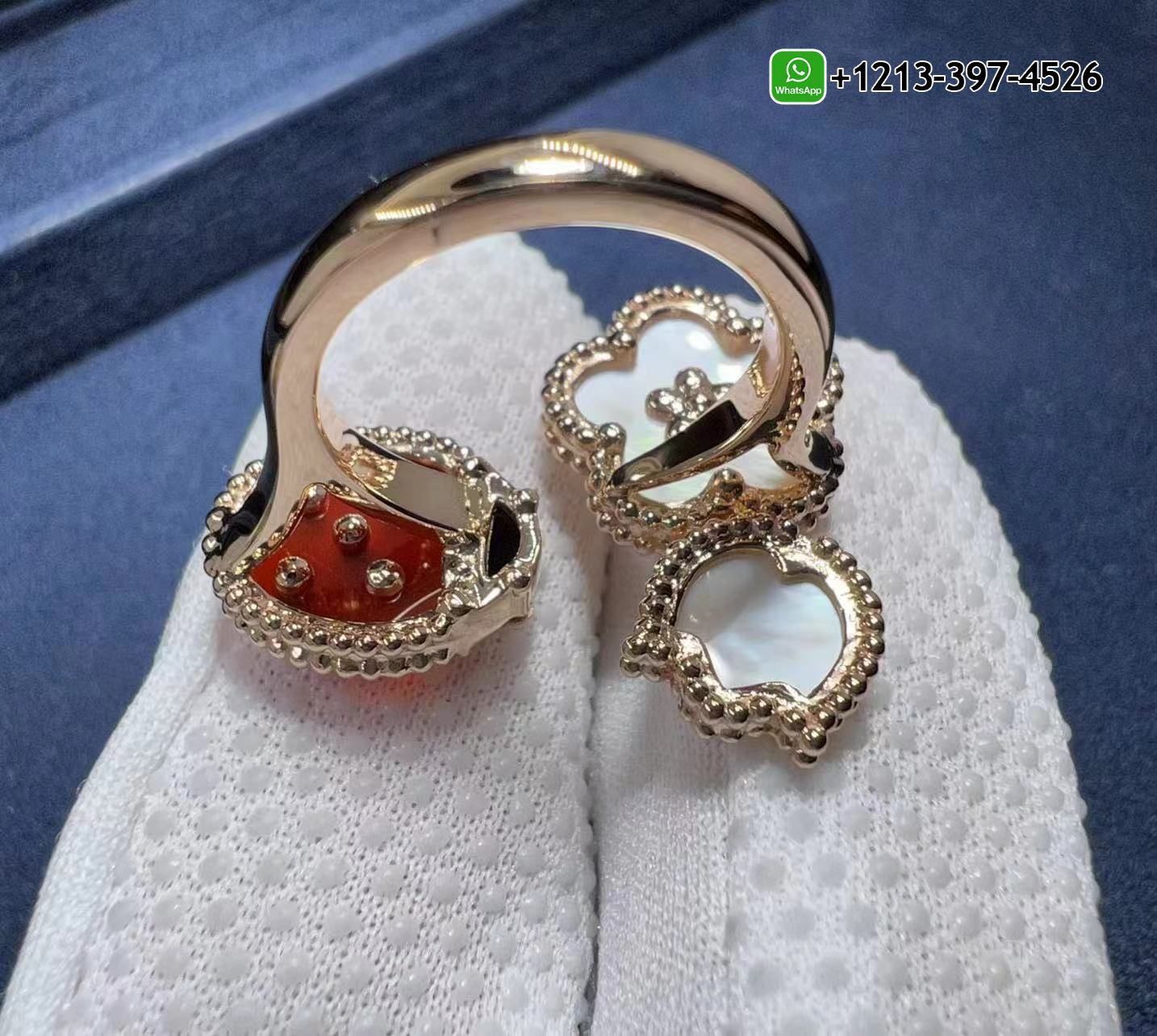 Van-Cleef-Arpels-Lucky-Spring-18K-Rose-Gold-Mother-of-Pearl-Carnelian-Onyx-Between-the-Finger-Ring-VCARP9X300-4.jpg 1:1 High Quality VCA Lucky Spring Between the Finger Ring - High Quality 18k Gold and Diamond Luxury Distinctive Collection Designer Jewelry Customized Factory Price - Image 5