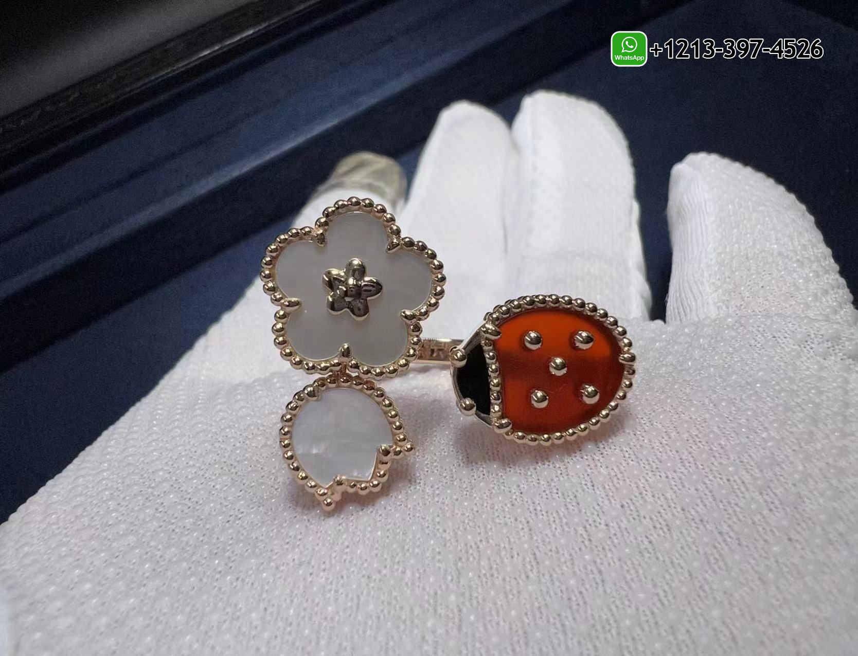 Van-Cleef-Arpels-Lucky-Spring-18K-Rose-Gold-Mother-of-Pearl-Carnelian-Onyx-Between-the-Finger-Ring-VCARP9X300-6-1.jpg 1:1 High Quality VCA Lucky Spring Between the Finger Ring - High Quality 18k Gold and Diamond Luxury Distinctive Collection Designer Jewelry Customized Factory Price - Image 7