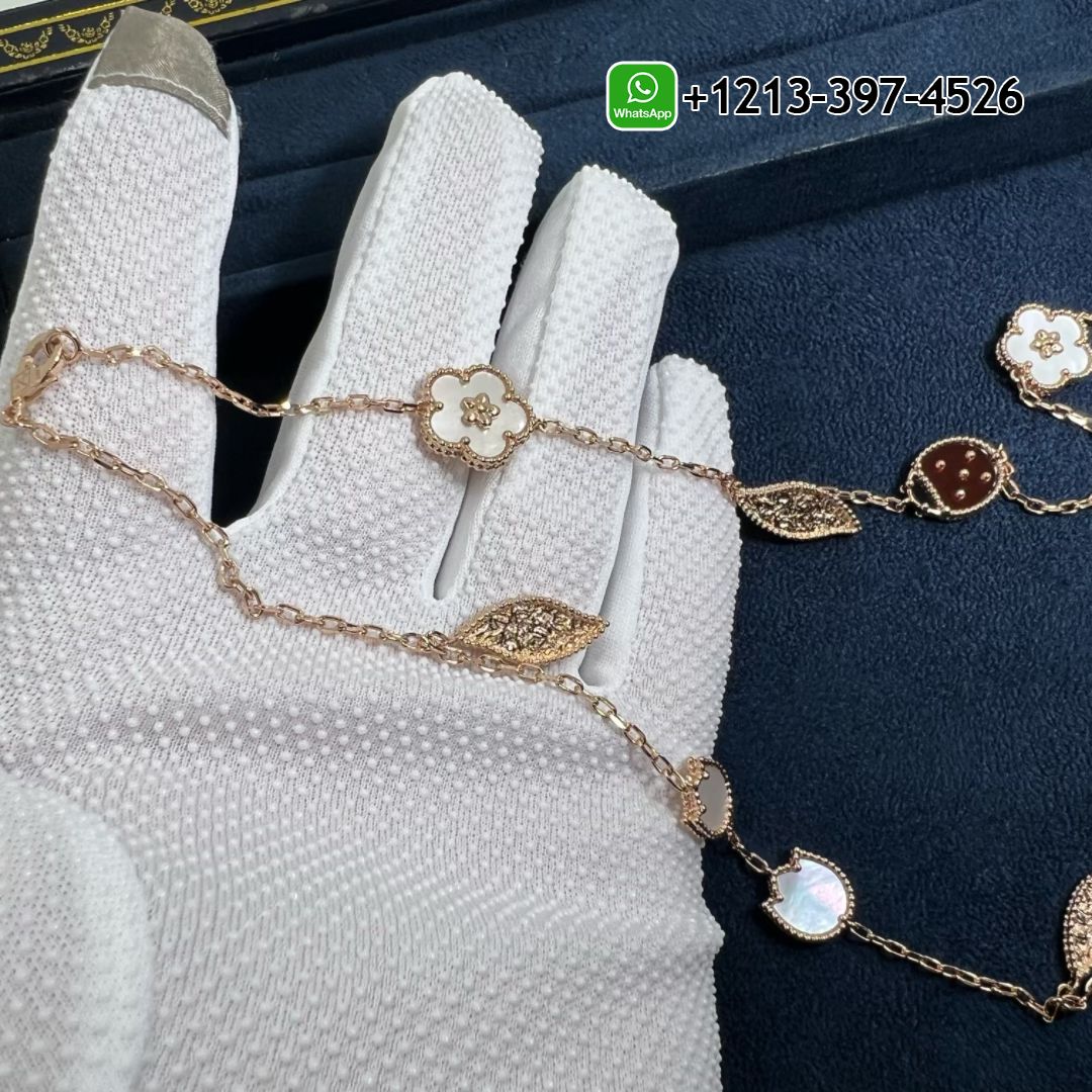 Van-Cleef-Arpels-Lucky-Spring-18k-Rose-Gold-15-Motifs-Carnelian-Mother-of-Pearl-Onyx-Long-Necklace-VCARP7RR00-10.jpg Custom Made Best Sellers Quality 1:1 Van Cleef & Arpels 18K Rose Gold Mother of Pearl Carnelian Onyx 15 Motifs Lucky Spring Long Necklace - High Quality 18k Gold and Diamond Luxury Distinctive Collection Designer Jewelry Customized Factory Price - Image 11