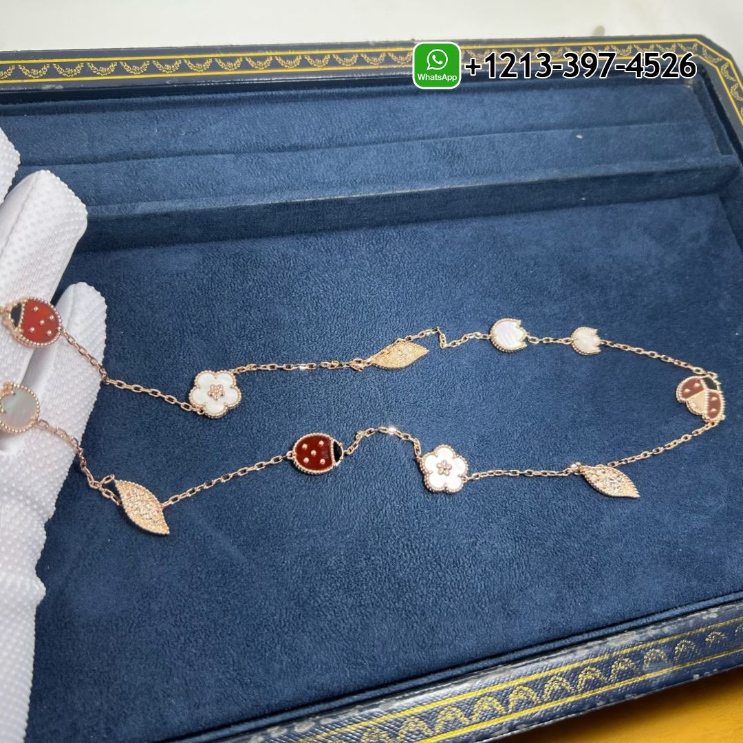 Van-Cleef-Arpels-Lucky-Spring-18k-Rose-Gold-15-Motifs-Carnelian-Mother-of-Pearl-Onyx-Long-Necklace-VCARP7RR00-11.jpg Custom Made Best Sellers Quality 1:1 Van Cleef & Arpels 18K Rose Gold Mother of Pearl Carnelian Onyx 15 Motifs Lucky Spring Long Necklace - High Quality 18k Gold and Diamond Luxury Distinctive Collection Designer Jewelry Customized Factory Price - Image 12