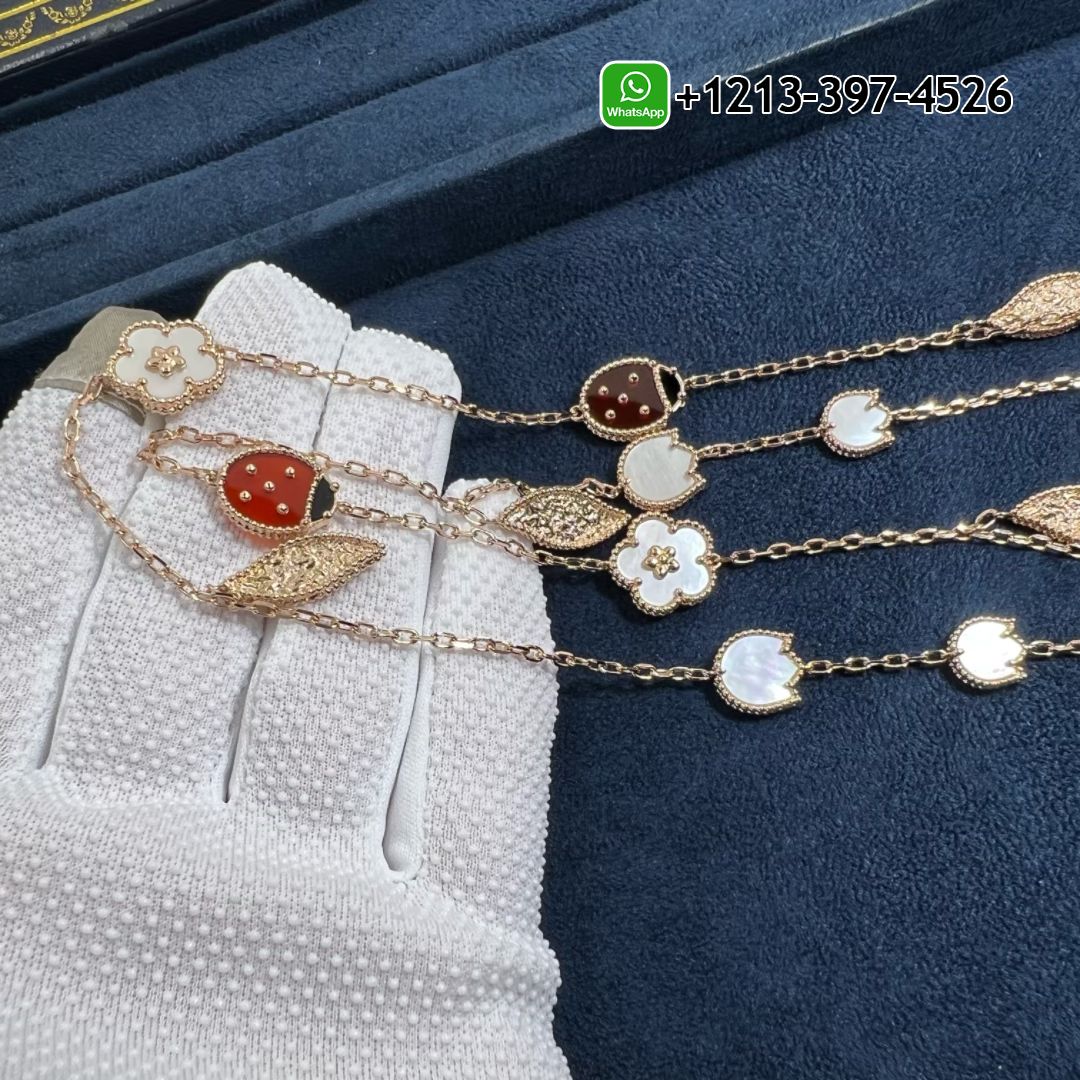 Van-Cleef-Arpels-Lucky-Spring-18k-Rose-Gold-15-Motifs-Carnelian-Mother-of-Pearl-Onyx-Long-Necklace-VCARP7RR00-4.jpg Custom Made Best Sellers Quality 1:1 Van Cleef & Arpels 18K Rose Gold Mother of Pearl Carnelian Onyx 15 Motifs Lucky Spring Long Necklace - High Quality 18k Gold and Diamond Luxury Distinctive Collection Designer Jewelry Customized Factory Price - Image 5