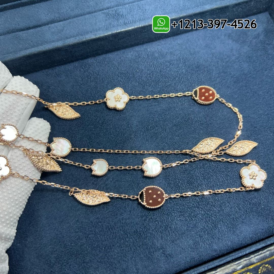 Van-Cleef-Arpels-Lucky-Spring-18k-Rose-Gold-15-Motifs-Carnelian-Mother-of-Pearl-Onyx-Long-Necklace-VCARP7RR00-8.jpg Custom Made Best Sellers Quality 1:1 Van Cleef & Arpels 18K Rose Gold Mother of Pearl Carnelian Onyx 15 Motifs Lucky Spring Long Necklace - High Quality 18k Gold and Diamond Luxury Distinctive Collection Designer Jewelry Customized Factory Price - Image 9