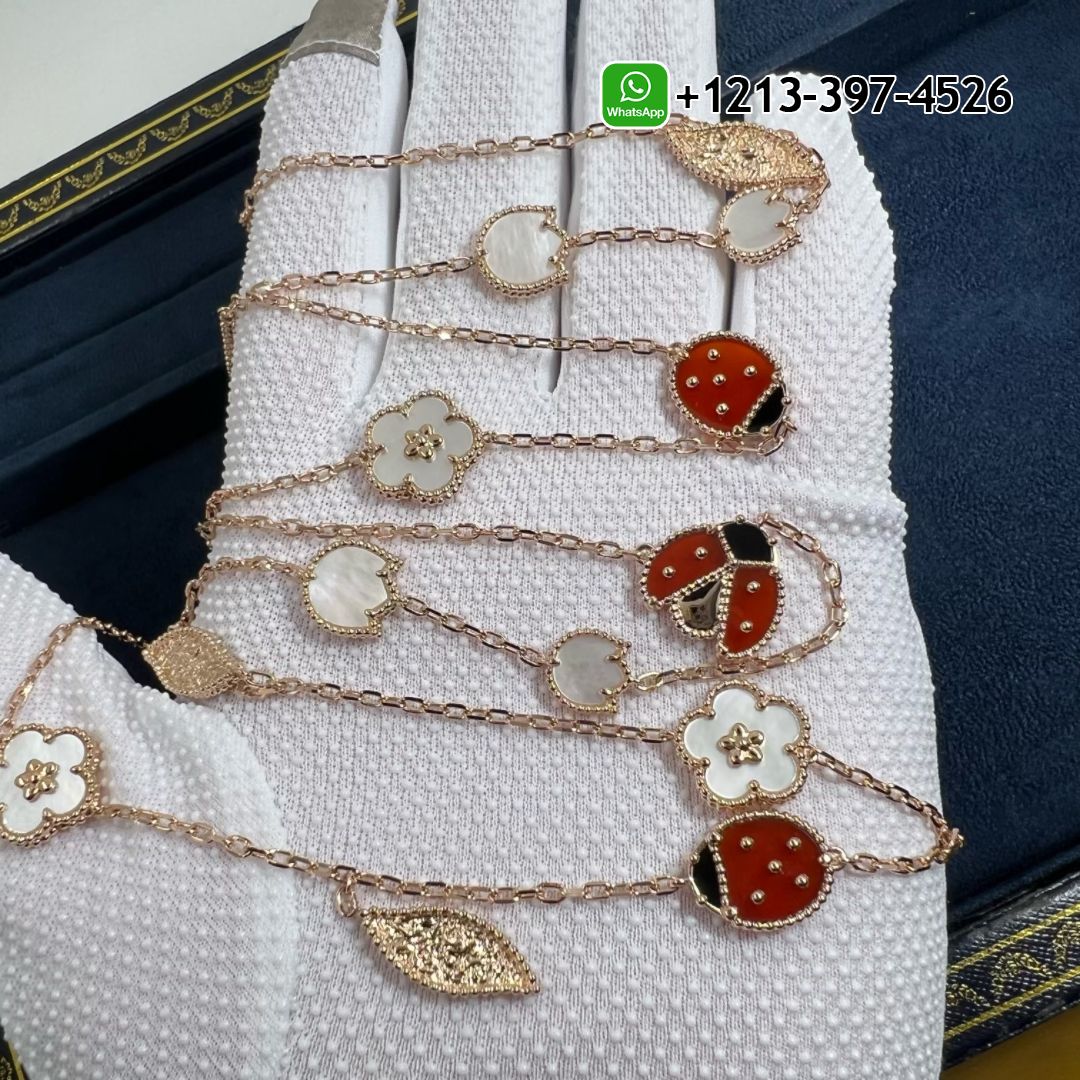 Van-Cleef-Arpels-Lucky-Spring-18k-Rose-Gold-15-Motifs-Carnelian-Mother-of-Pearl-Onyx-Long-Necklace-VCARP7RR00.jpg Custom Made Best Sellers Quality 1:1 Van Cleef & Arpels 18K Rose Gold Mother of Pearl Carnelian Onyx 15 Motifs Lucky Spring Long Necklace - High Quality 18k Gold and Diamond Luxury Distinctive Collection Designer Jewelry Customized Factory Price