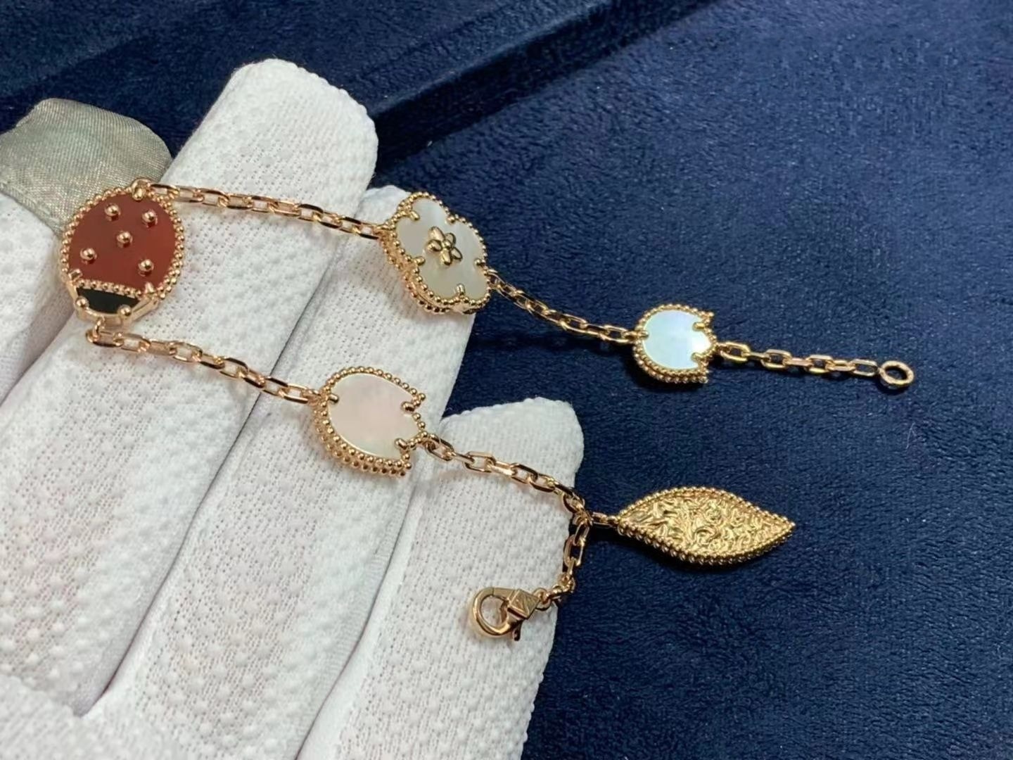 van cleef arpels lucky spring 5 motifs 18k rose gold mother of pearl carnelian onyx bracelet vcarp7rr00 5