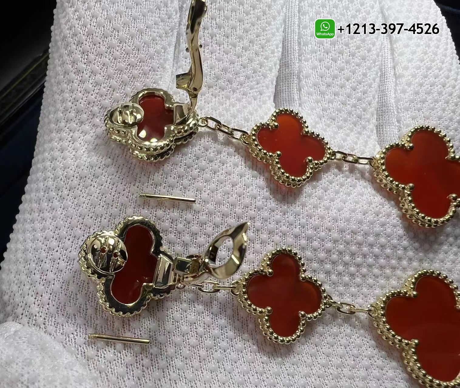 Van-Cleef-Arpels-Magic-Alhambra-18k-Yellow-Gold-Carnelian-3-Motifs-Earrings-6.jpg Custom Made Best Quality 1:1 Copy Van Cleef & Arpels Magic Alhambra 18k Yellow Gold Carnelian 3-Motifs Earrings - High Quality 18k Gold and Diamond Luxury Distinctive Collection Designer Jewelry Customized Factory Price - Image 4