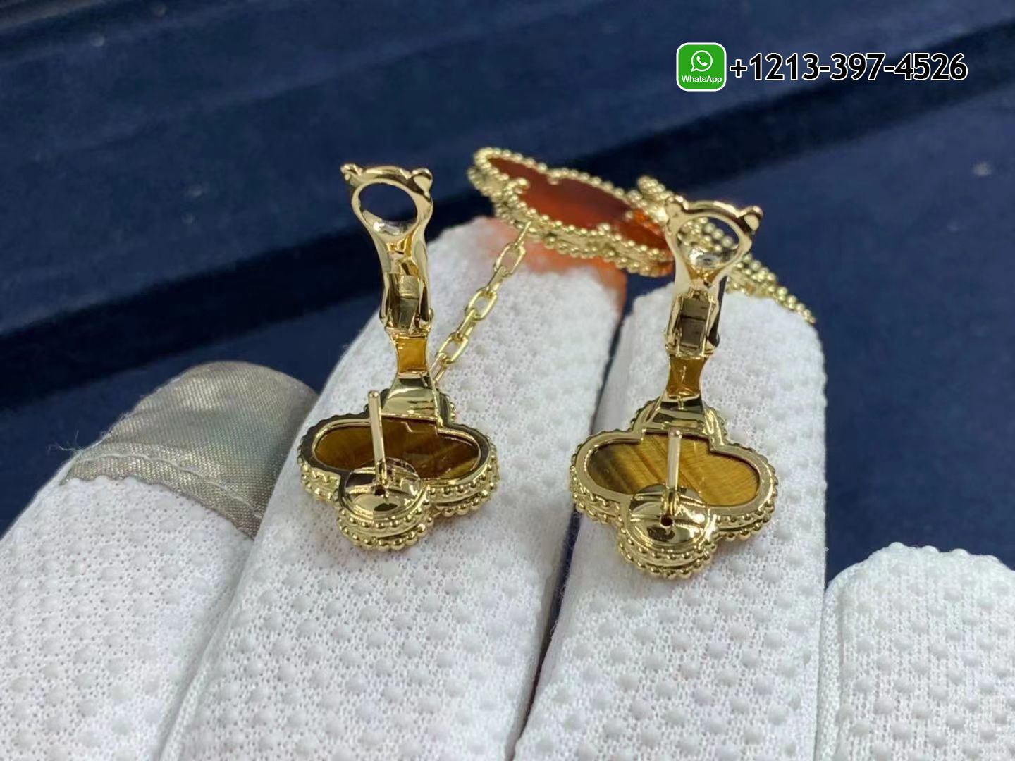Van-Cleef-Arpels-Magic-Alhambra-18k-Yellow-Gold-Carnelian-and-Tigers-Eye-2-Motifs-Earrings-VCARN5JR00-1.jpg Best Sellers 1:1 Quality Cheap Custom Made Van Cleef & Arpels Magic Alhambra 18k Yellow Gold Carnelian and Tiger’s Eye 2 Motifs Earrings - High Quality 18k Gold and Diamond Luxury Distinctive Collection Designer Jewelry Customized Factory Price - Image 2