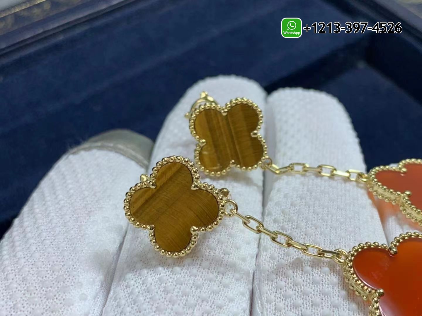 Van-Cleef-Arpels-Magic-Alhambra-18k-Yellow-Gold-Carnelian-and-Tigers-Eye-2-Motifs-Earrings-VCARN5JR00-6.jpg Best Sellers 1:1 Quality Cheap Custom Made Van Cleef & Arpels Magic Alhambra 18k Yellow Gold Carnelian and Tiger’s Eye 2 Motifs Earrings - High Quality 18k Gold and Diamond Luxury Distinctive Collection Designer Jewelry Customized Factory Price - Image 7