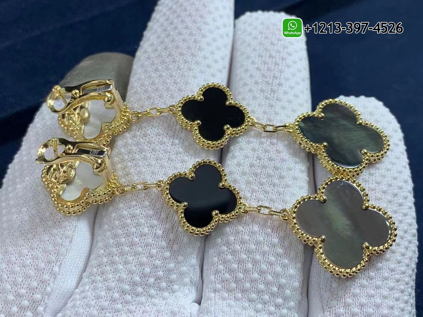 Van-Cleef-Arpels-Magic-Alhambra-3-Motif-Onyx-Mother-of-Pearl-18K-Yellow-Gold-Drop-Earrings-5.jpg Custom Made Best Quality 1:1 Cheap Van Cleef & Arpels Magic Alhambra 3 Motif Onyx & Mother of Pearl 18K Yellow Gold Drop Earrings - High Quality 18k Gold and Diamond Luxury Distinctive Collection Designer Jewelry Customized Factory Price - Image 6