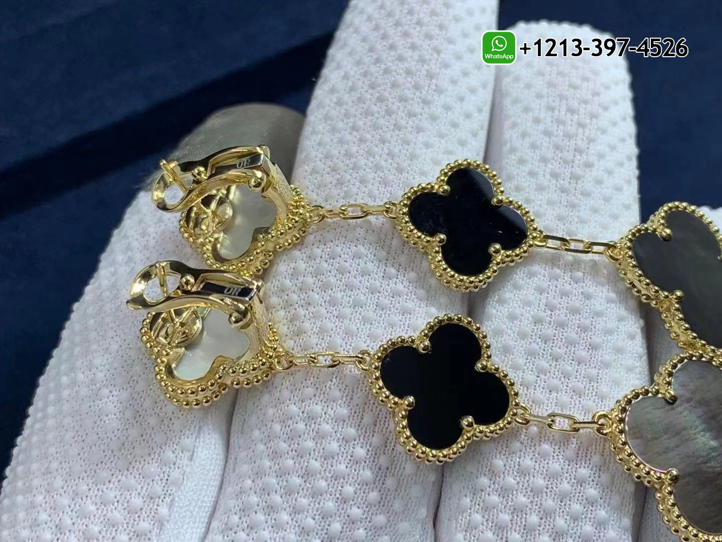 Van-Cleef-Arpels-Magic-Alhambra-3-Motif-Onyx-Mother-of-Pearl-18K-Yellow-Gold-Drop-Earrings-6.jpg Custom Made Best Quality 1:1 Cheap Van Cleef & Arpels Magic Alhambra 3 Motif Onyx & Mother of Pearl 18K Yellow Gold Drop Earrings - High Quality 18k Gold and Diamond Luxury Distinctive Collection Designer Jewelry Customized Factory Price - Image 7