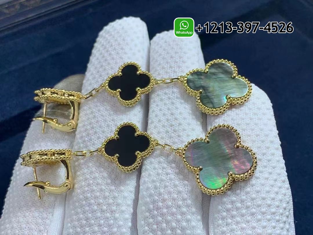 Van-Cleef-Arpels-Magic-Alhambra-3-Motif-Onyx-Mother-of-Pearl-18K-Yellow-Gold-Drop-Earrings-8.jpg Custom Made Best Quality 1:1 Cheap Van Cleef & Arpels Magic Alhambra 3 Motif Onyx & Mother of Pearl 18K Yellow Gold Drop Earrings - High Quality 18k Gold and Diamond Luxury Distinctive Collection Designer Jewelry Customized Factory Price - Image 9