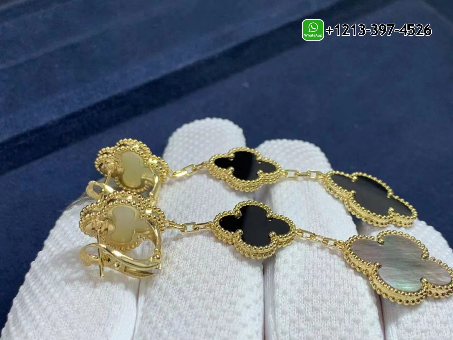 Van-Cleef-Arpels-Magic-Alhambra-3-Motif-Onyx-Mother-of-Pearl-18K-Yellow-Gold-Drop-Earrings-9.jpg Custom Made Best Quality 1:1 Cheap Van Cleef & Arpels Magic Alhambra 3 Motif Onyx & Mother of Pearl 18K Yellow Gold Drop Earrings - High Quality 18k Gold and Diamond Luxury Distinctive Collection Designer Jewelry Customized Factory Price - Image 10