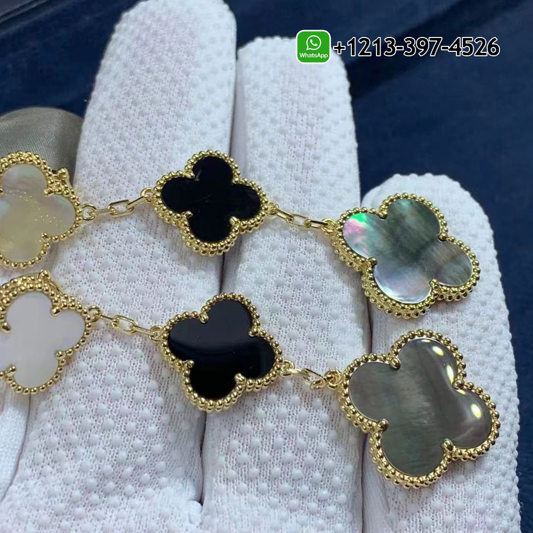 Custom Made Best Quality 1:1 Cheap Van Cleef & Arpels Magic Alhambra 3 Motif Onyx & Mother of Pearl 18K Yellow Gold Drop Earrings - High Quality 18k Gold and Diamond Luxury Distinctive Collection Designer Jewelry Customized Factory Price Van Cleef Arpels Magic Alhambra 3 Motif Onyx Mother Of Pearl 18K Yellow Gold Drop Earrings