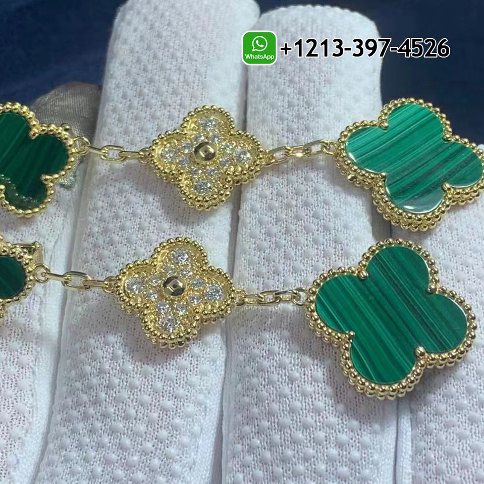 Custom Made Best Quality 1:1 Cheap Van Cleef & Arpels Magic Alhambra 3 Motifs Diamond Malachite 18K Yellow Gold Earrings - High Quality 18k Gold and Diamond Luxury Distinctive Collection Designer Jewelry Customized Factory Price Van Cleef Arpels Magic Alhambra 3 Motifs Diamond Malachite 18K Yellow Gold Earrings VCARO9II00