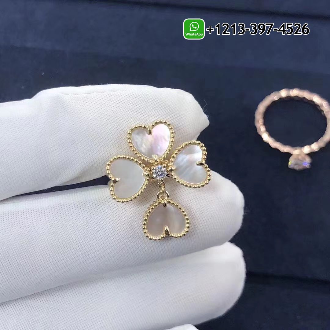 Custom Made Best Quality 1:1 Van Cleef & Arpels Mother-of-Pearl Diamond 18k Yellow Gold Sweet Alhambra Effeuillage Ring - High Quality 18k Gold and Diamond Luxury Distinctive Collection Designer Jewelry Customized Factory Price Van Cleef Arpels Mother Of Pearl Diamond 18k Yellow Gold Sweet Alhambra Effeuillage Ring VCARN5P300