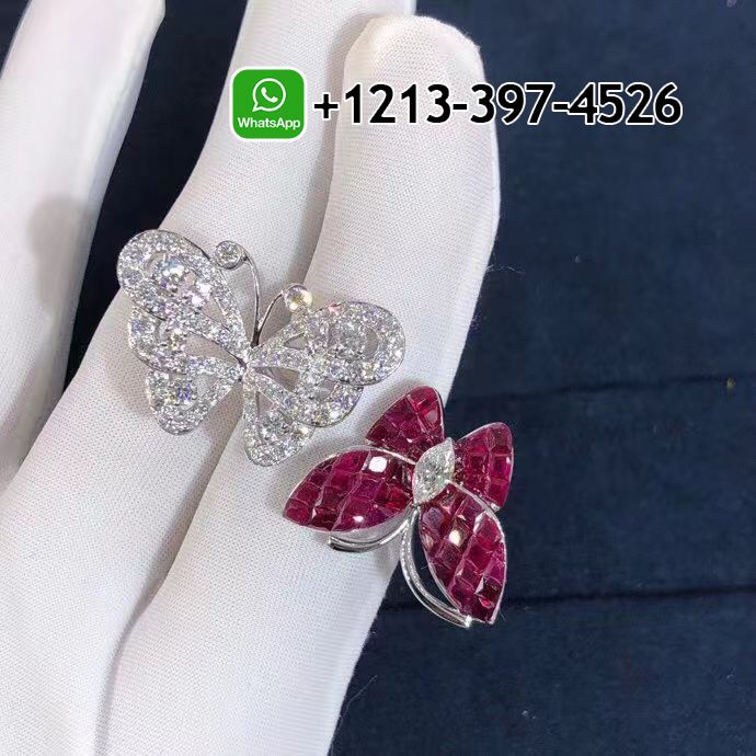 Van-Cleef-Arpels-Mystery-Set-Ruby-Diamonds-Two-Flying-Butterfly-Between-The-Finger-Ring-VCARF27100-1.jpg Best Sellers 1:1 Quality Cheap Custom Made Van Cleef & Arpels Mystery-Set Ruby & Diamonds Two Flying Butterfly Between The Finger Ring - High Quality 18k Gold and Diamond Luxury Distinctive Collection Designer Jewelry Customized Factory Price - Image 2