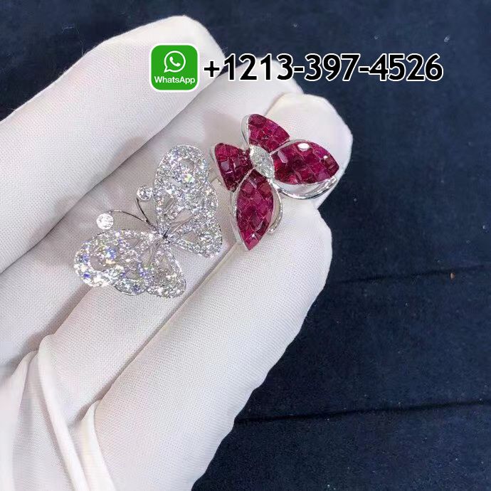 Van-Cleef-Arpels-Mystery-Set-Ruby-Diamonds-Two-Flying-Butterfly-Between-The-Finger-Ring-VCARF27100-6.jpg Best Sellers 1:1 Quality Cheap Custom Made Van Cleef & Arpels Mystery-Set Ruby & Diamonds Two Flying Butterfly Between The Finger Ring - High Quality 18k Gold and Diamond Luxury Distinctive Collection Designer Jewelry Customized Factory Price - Image 7