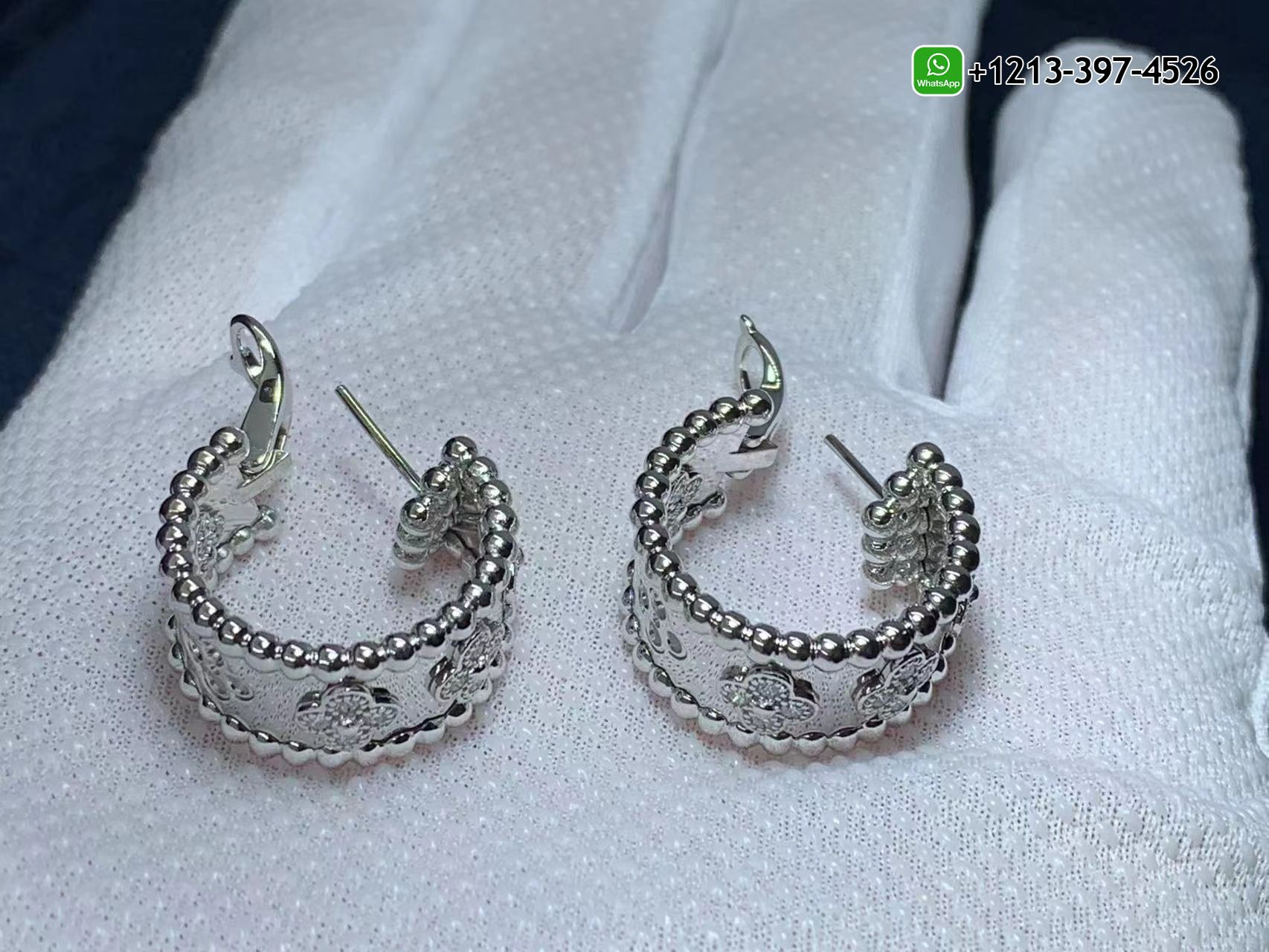 Van-Cleef-Arpels-Perlee-Clovers-18K-White-Gold-Diamond-Hoop-Earrings-VCARO2ML00-6.jpg Custom Made Best Quality 1:1 Van Cleef & Arpels Perlée Clovers 18K White Gold Diamond Hoop Earrings - High Quality 18k Gold and Diamond Luxury Distinctive Collection Designer Jewelry Customized Factory Price - Image 7