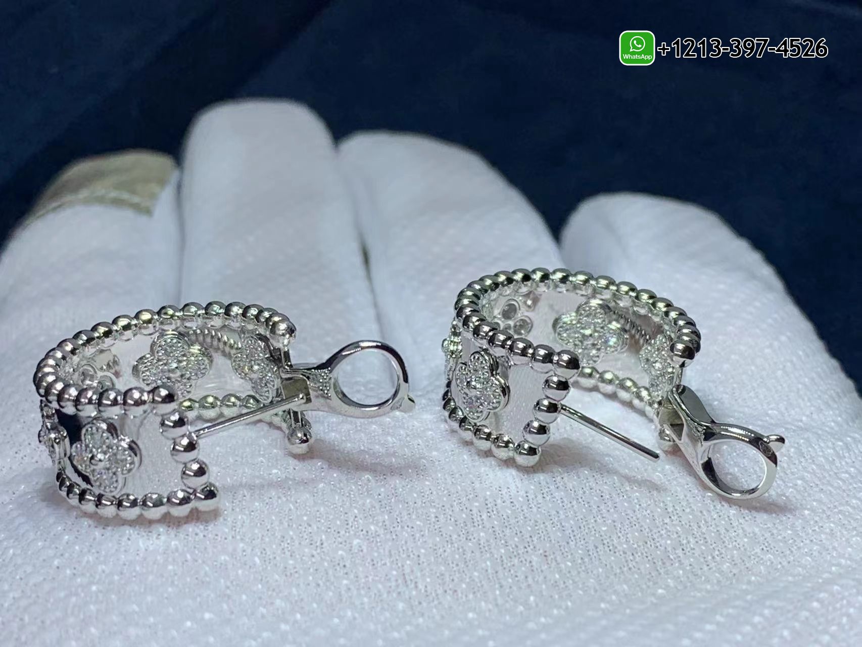 Van-Cleef-Arpels-Perlee-Clovers-18K-White-Gold-Diamond-Hoop-Earrings-VCARO2ML00-7.jpg Custom Made Best Quality 1:1 Van Cleef & Arpels Perlée Clovers 18K White Gold Diamond Hoop Earrings - High Quality 18k Gold and Diamond Luxury Distinctive Collection Designer Jewelry Customized Factory Price - Image 8