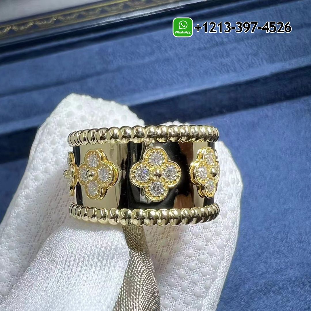 Van Cleef Arpels Perlee Clovers 18K Yellow Gold Diamond Ring VCARO9LO00
