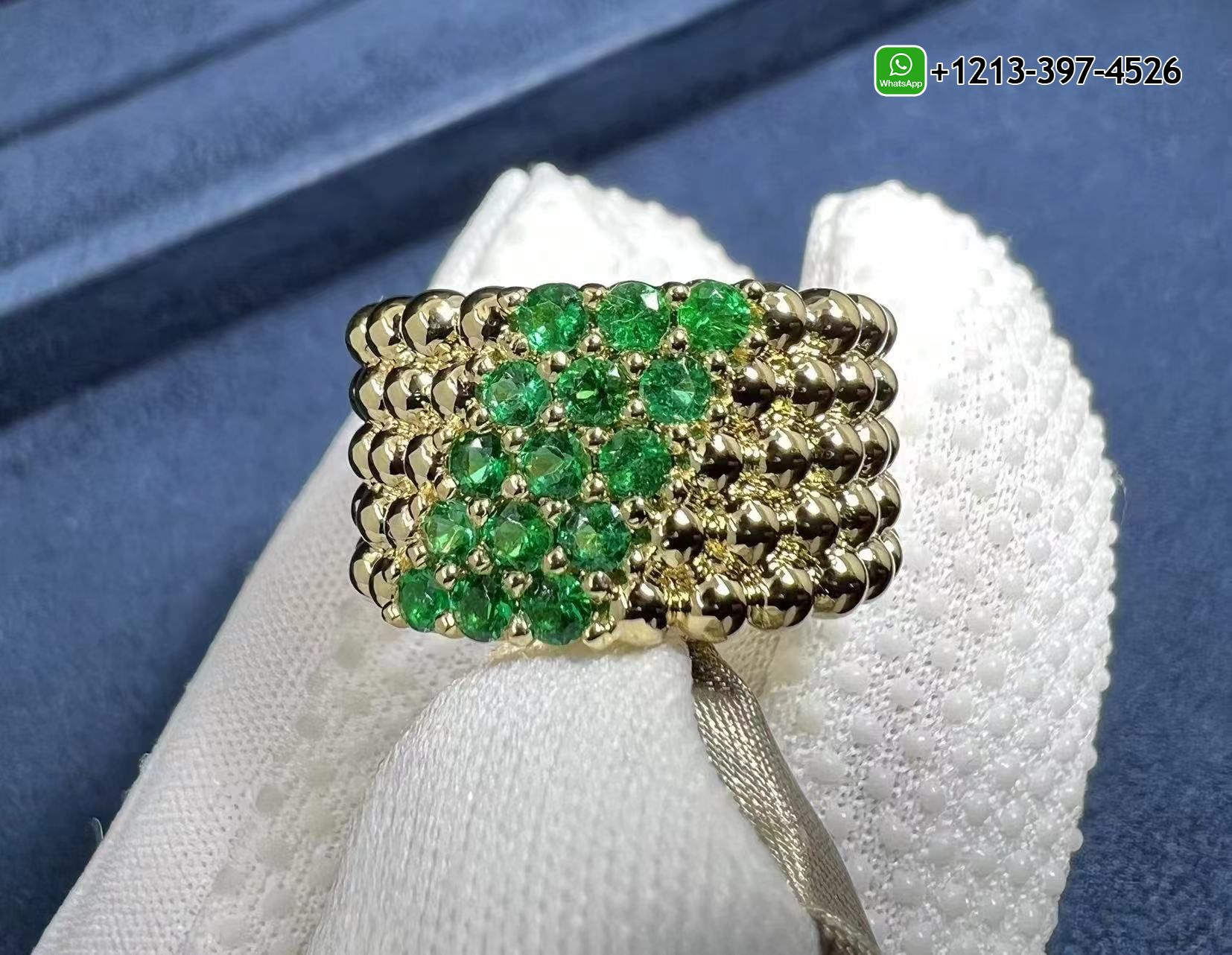 Van-Cleef-Arpels-Perlee-Couleurs-18K-Yellow-Gold-5-Rows-Emerald-Ring-VCARP7TW00-1.jpg We offer Van Cleef & Arpels jewelry custom made in real solid 18k gold, gemstones and GIA diamonds at factory price. - High Quality 18k Gold and Diamond Luxury Distinctive Collection Designer Jewelry Customized Factory Price - Image 2