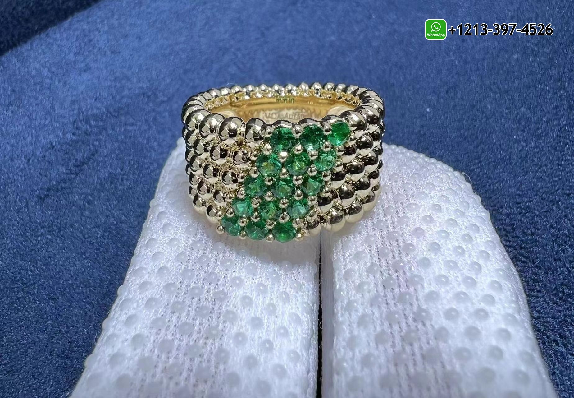 Van-Cleef-Arpels-Perlee-Couleurs-18K-Yellow-Gold-5-Rows-Emerald-Ring-VCARP7TW00-4.jpg We offer Van Cleef & Arpels jewelry custom made in real solid 18k gold, gemstones and GIA diamonds at factory price. - High Quality 18k Gold and Diamond Luxury Distinctive Collection Designer Jewelry Customized Factory Price - Image 5