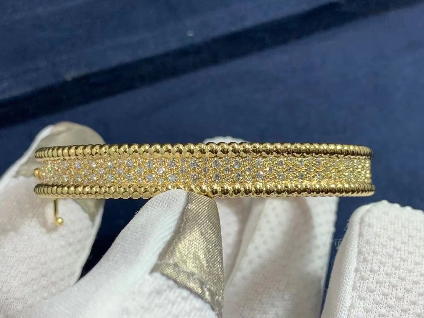 van cleef arpels perlee diamond 3 row 18k yellow gold bracelet vcaro3yc00 1