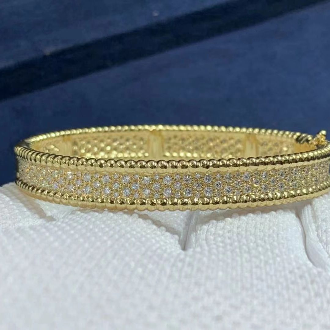 van cleef arpels perlee diamond 3 row 18k yellow gold bracelet vcaro3yc00
