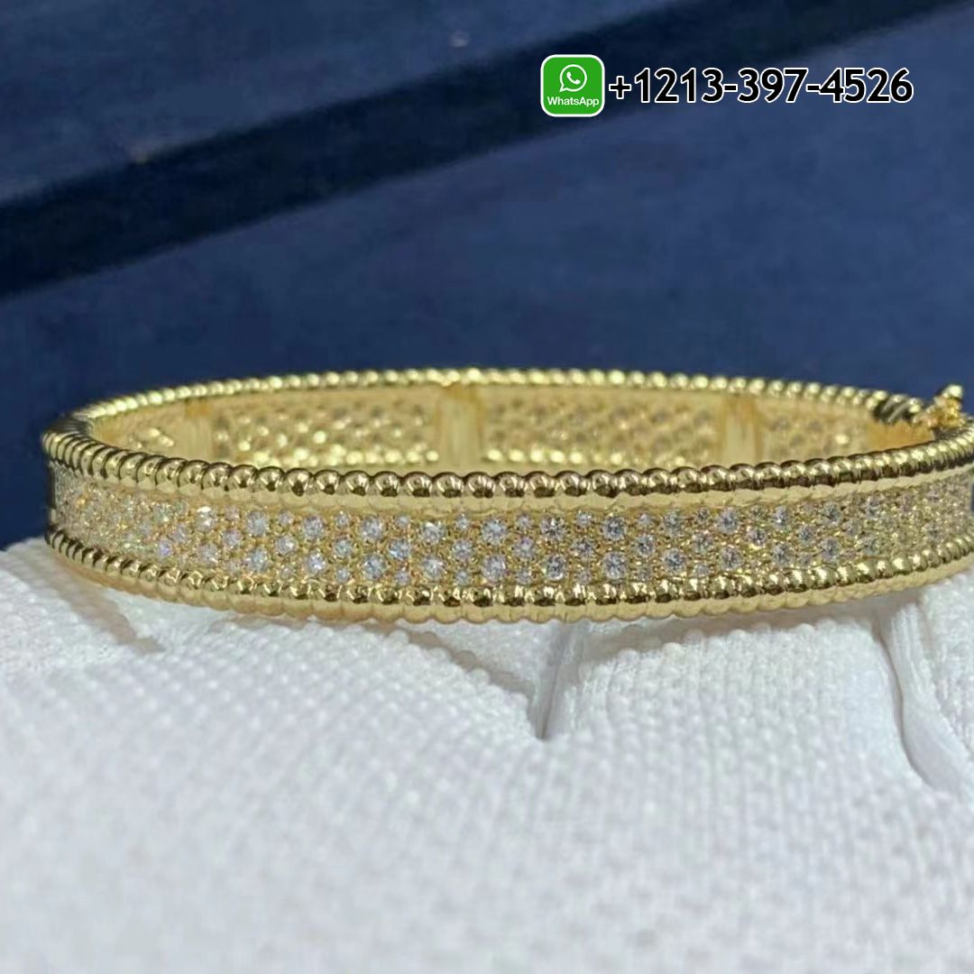 Custom Made Best Quality 1:1 Cheap Van Cleef & Arpels Perlée Diamond 3 Row 18K Yellow Gold Bracelet - High Quality 18k Gold and Diamond Luxury Distinctive Collection Designer Jewelry Customized Factory Price Van Cleef Arpels Perlee Diamond 3 Row 18K Yellow Gold Bracelet VCARO3YC00