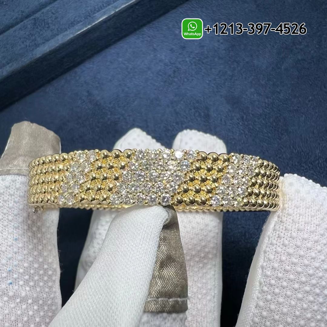 Van-Cleef-Arpels-Perlee-Diamond-5-Row-18k-Yellow-Gold-Medium-Model-Bracelet-VCARPFYE00-1.jpg Custom Made Best Quality 1:1 Van Cleef & Arpels Perlée Diamond 5 Row 18k Yellow Gold Medium Model Bracelet - High Quality 18k Gold and Diamond Luxury Distinctive Collection Designer Jewelry Customized Factory Price - Image 2
