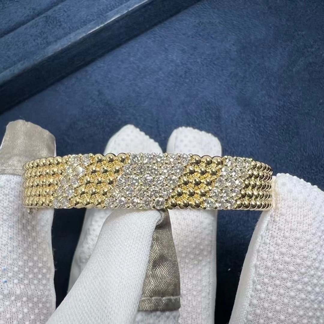 van cleef arpels perlee diamond 5 row 18k yellow gold medium model bracelet vcarpfye00