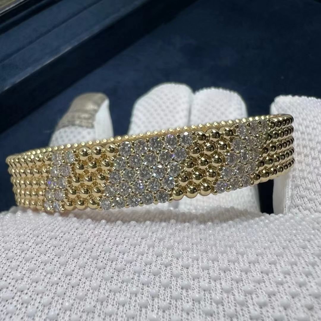 van cleef arpels perlee diamond 5 row 18k yellow gold medium model bracelet vcarpfye00 4