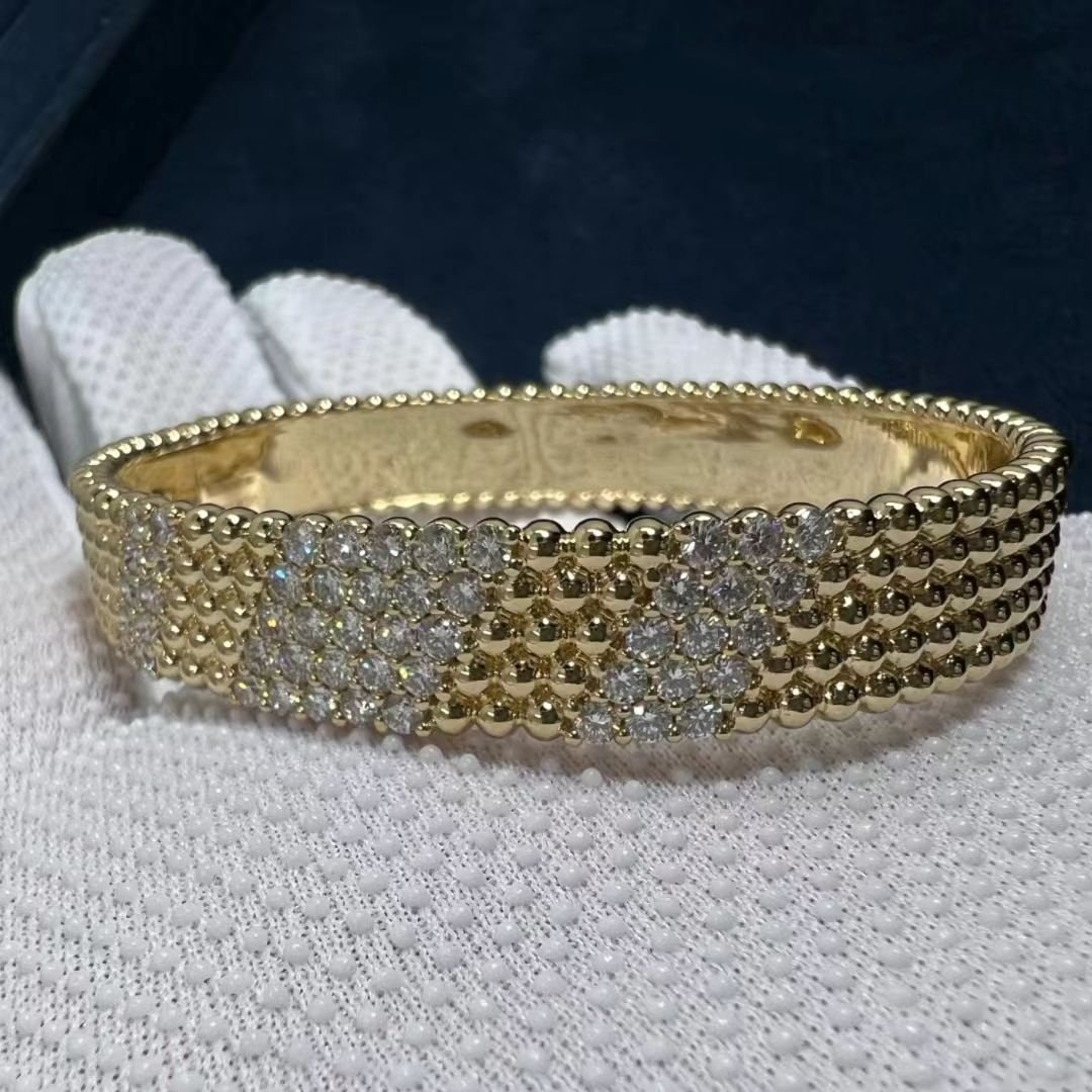van cleef arpels perlee diamond 5 row 18k yellow gold medium model bracelet vcarpfye00 5