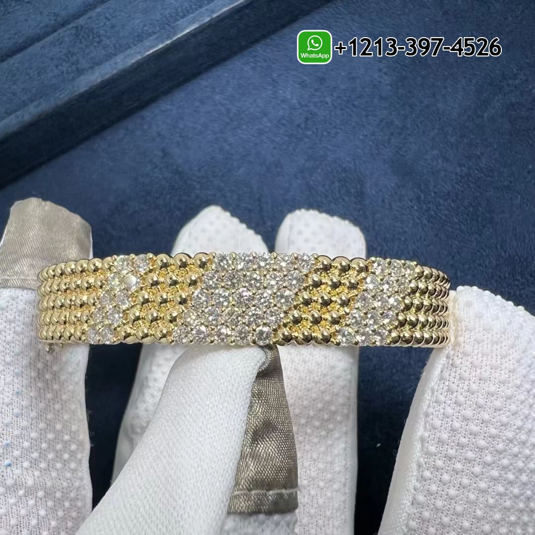 Custom Made Best Quality 1:1 Van Cleef & Arpels Perlée Diamond 5 Row 18k Yellow Gold Medium Model Bracelet - High Quality 18k Gold and Diamond Luxury Distinctive Collection Designer Jewelry Customized Factory Price Van Cleef Arpels Perlee Diamond 5 Row 18k Yellow Gold Medium Model Bracelet VCARPFYE00