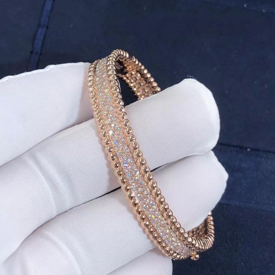 van cleef arpels perlee diamonds 18k rose gold 3 rows bracelet vcarn9wf00 1