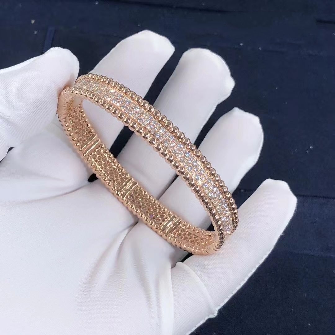 van cleef arpels perlee diamonds 18k rose gold 3 rows bracelet vcarn9wf00 4