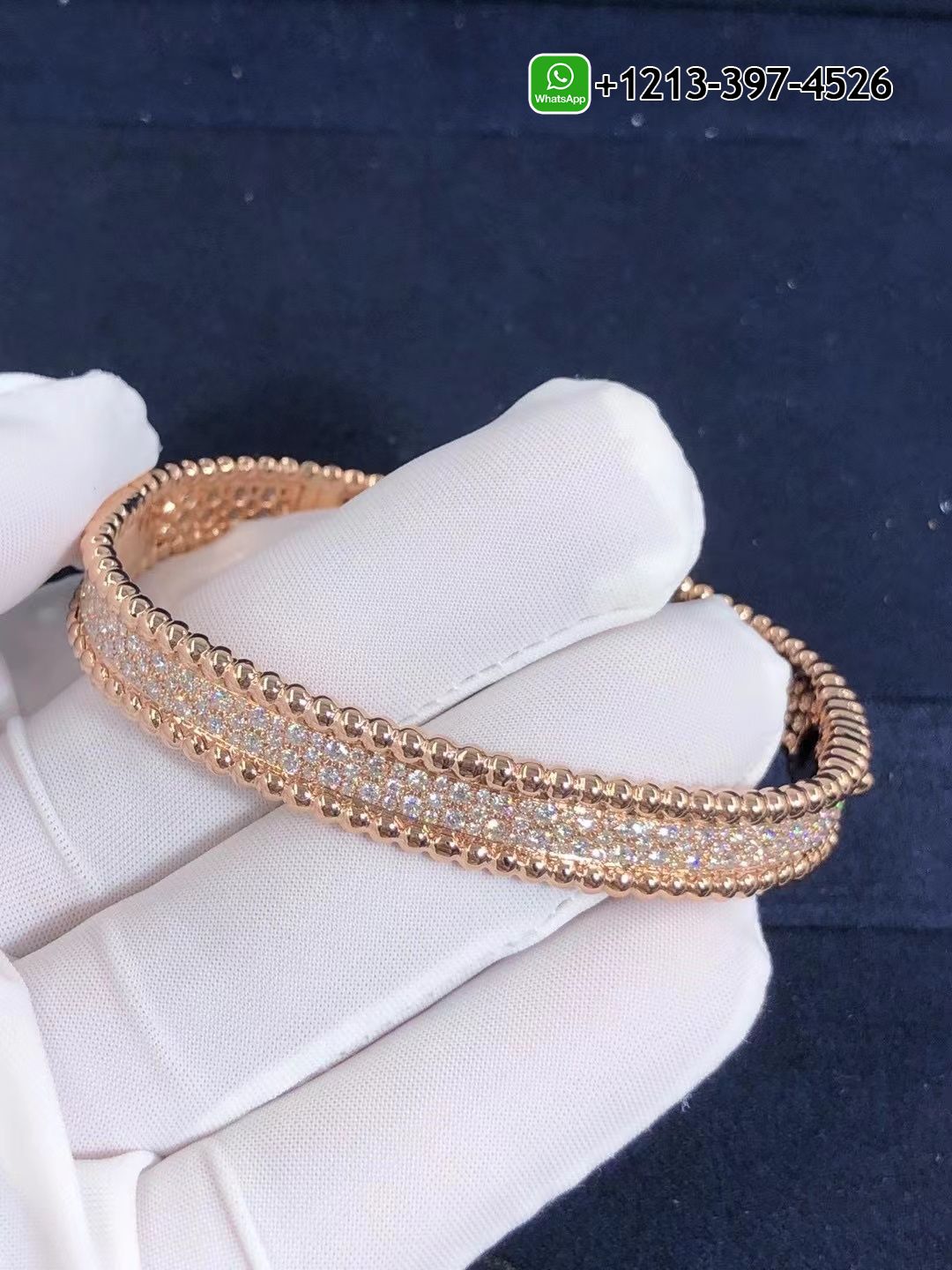 Van-Cleef-Arpels-Perlee-Diamonds-18k-Rose-Gold-3-Rows-Bracelet-VCARN9WF00-5.jpg Custom Made Best Quality 1:1 Van Cleef & Arpels Perlée Diamonds 18k Rose Gold Three Rows Bracelet - High Quality 18k Gold and Diamond Luxury Distinctive Collection Designer Jewelry Customized Factory Price - Image 6
