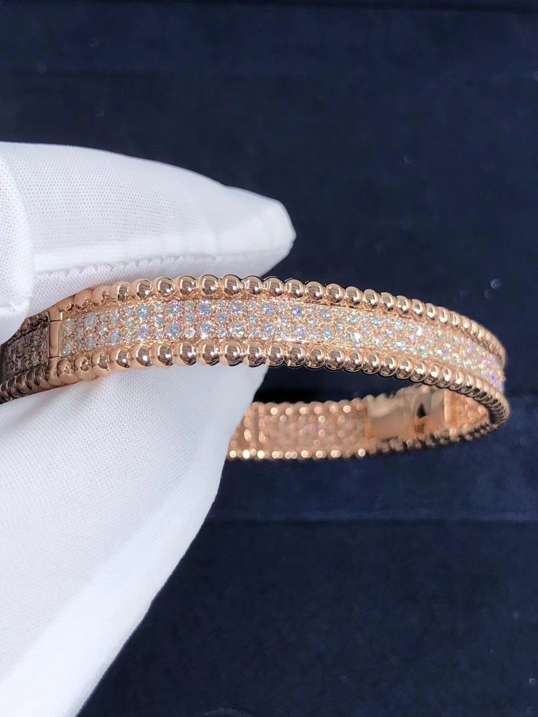 van cleef arpels perlee diamonds 18k rose gold 3 rows bracelet vcarn9wf00 6