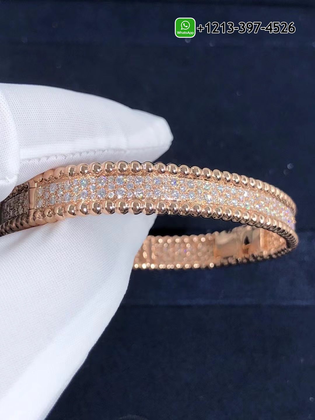 Van-Cleef-Arpels-Perlee-Diamonds-18k-Rose-Gold-3-Rows-Bracelet-VCARN9WF00-6.jpg Custom Made Best Quality 1:1 Van Cleef & Arpels Perlée Diamonds 18k Rose Gold Three Rows Bracelet - High Quality 18k Gold and Diamond Luxury Distinctive Collection Designer Jewelry Customized Factory Price - Image 7