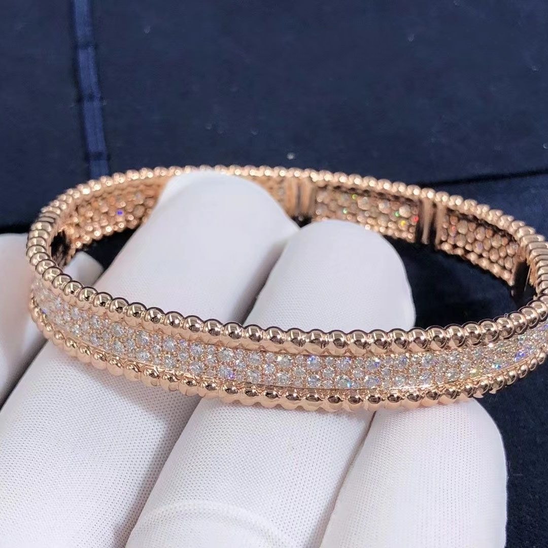 van cleef arpels perlee diamonds 18k rose gold 3 rows bracelet vcarn9wf00