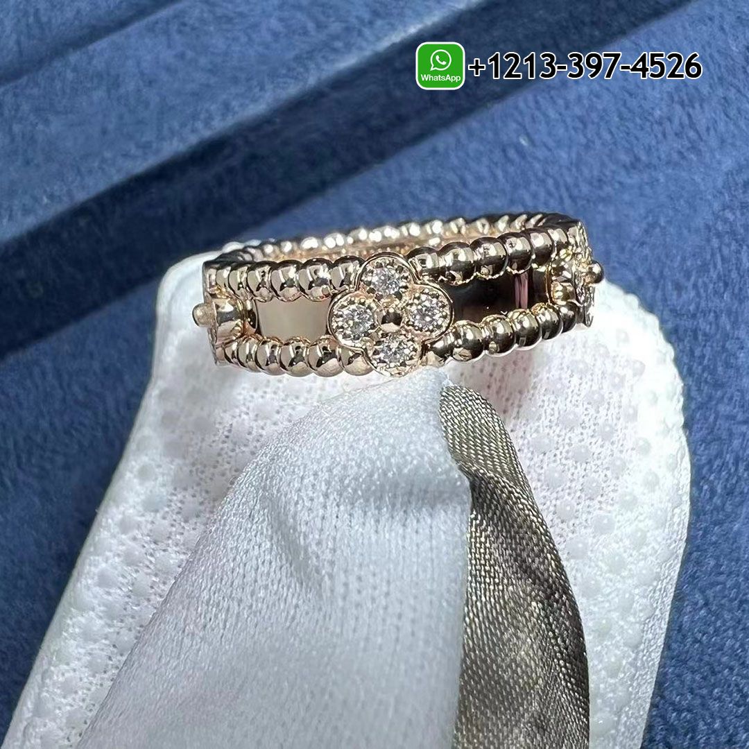 Custom Made Van Cleef & Arpels VCA Perlee Sweet Clovers Diamond 18K Rose Gold Band Ring - High Quality 18k Gold and Diamond Luxury Distinctive Collection Designer Jewelry Customized Factory Price Van Cleef Arpels Perlee Sweet Clovers Diamond 18K Rose Gold Band Ring VCARPJMY00